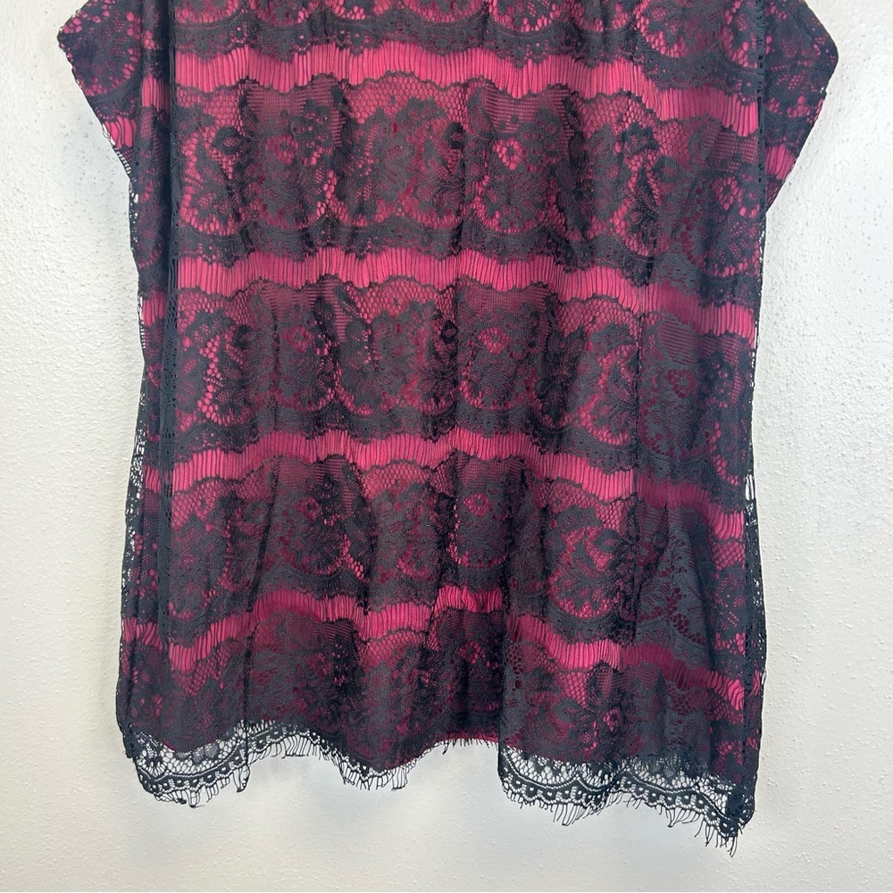 Studio Y Black Red Lace Tank Top Womens L Goth Fairy Grunge Vampire Stretch - Picture 3 of 9